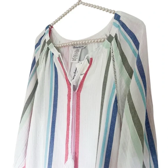 TOMMY BAHAMA Multi Stripe Dobby Tunic Swim Coverup Size Medium - Picture 5 of 13